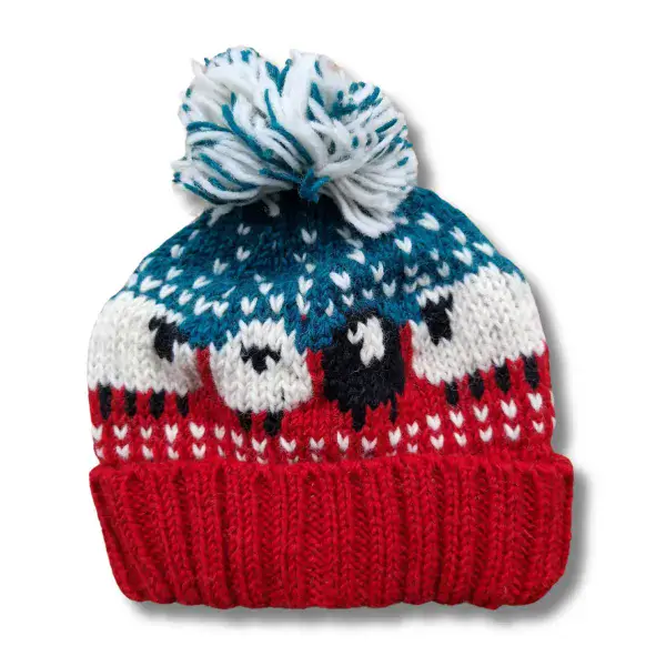 Chunky knitted sheep bobble hats