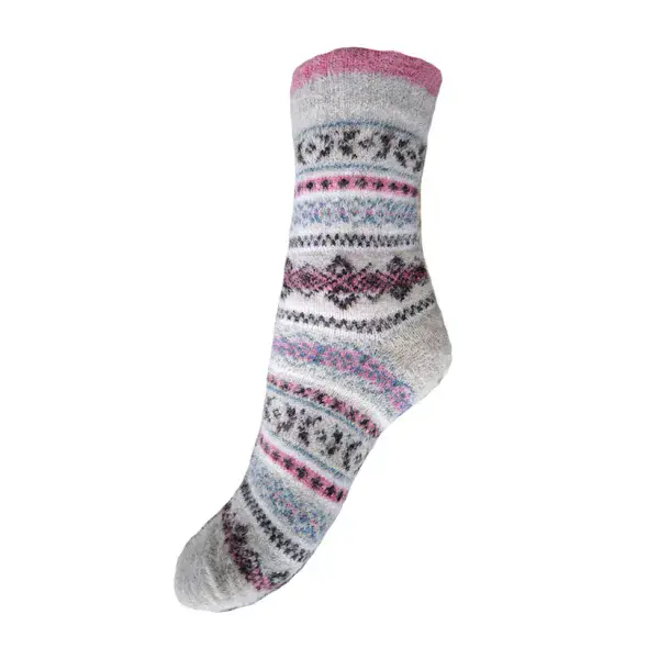 Cream and Pink Fairisle Wool Blend socks size 4-7