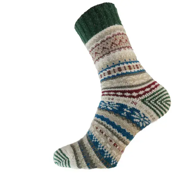 Cream, blue and green Nordic patterned wool blend socks Size 8-12