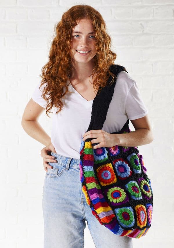 Crochet Rainbow Bag in Black