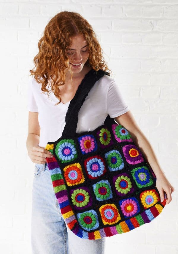 Crochet Rainbow Bag in Black