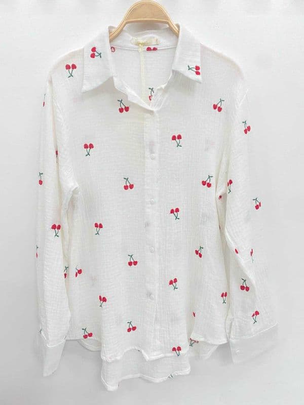 Embroidered Cherry Cotton Shirt