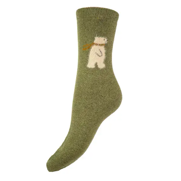 Green Fluffy polar bear Wool Blend socks size 4-7