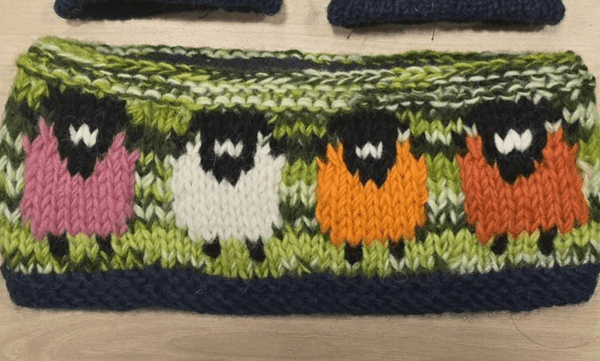 Hand-knitted Sheep Wool Headband in Teal and Green Mix