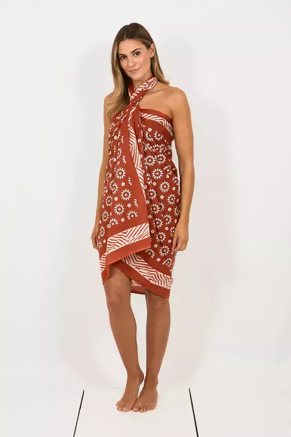 Hand Printed 100% Cotton Sarong /Scarf Coggs Rust