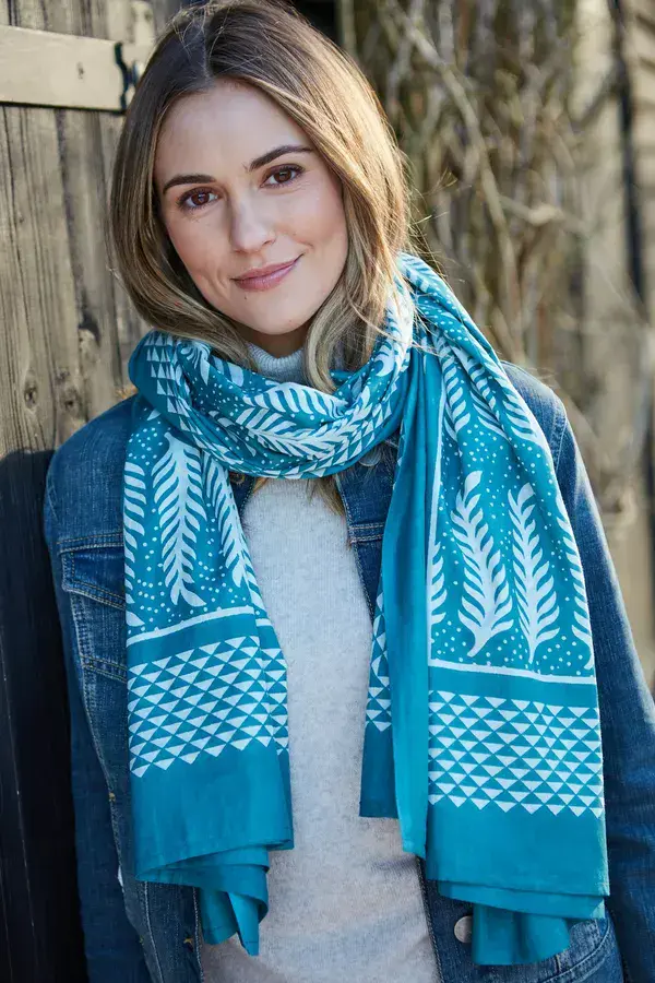 Hand Printed 100%  Cotton Sarong /Scarf Fern Green