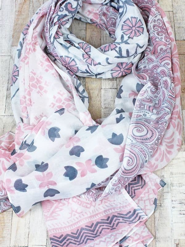 Hand Printed 100% Cotton Sarong /Scarf Pink Tulip