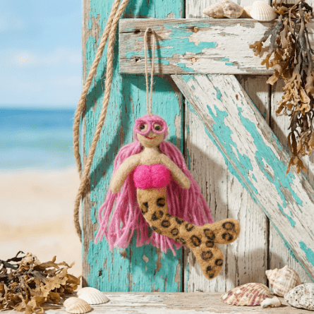 Handmade Felt Lexi the Leopard Print Mermaid Hanging Decoration