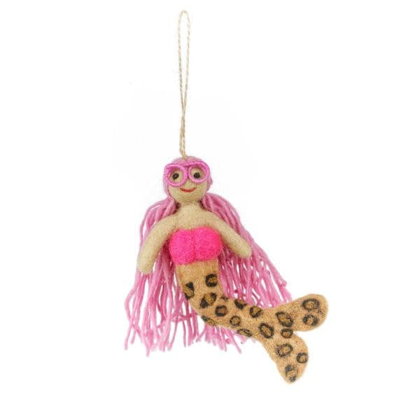 Handmade Felt Lexi the Leopard Print Mermaid Hanging Decoration