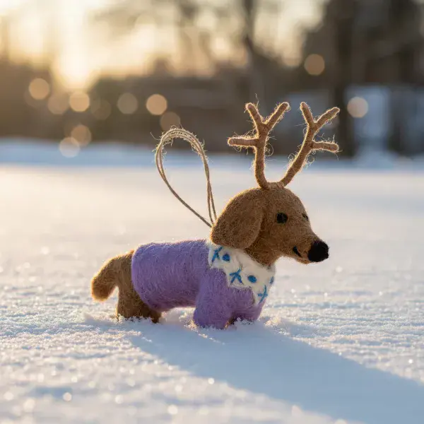 Handmade Felt Rudy Dachshund Dog Hanging Christmas Decoration