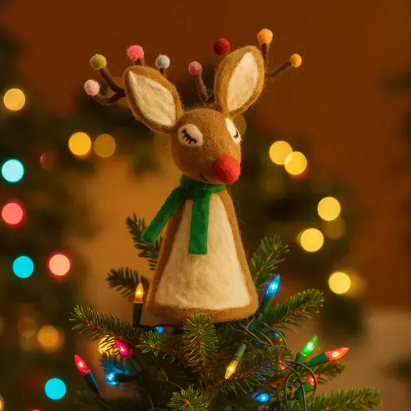 Handmade Felt Sassy Rudolph Christmas Tree Topper Decoration