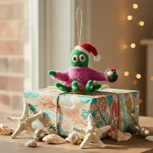 Handmade Felt Timmy Tentaclaus Hanging Christmas Octopus Decoration