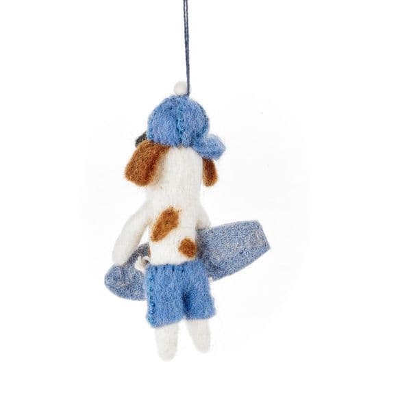 Handmade Felt Waveriding Surfer Dog Hanging Decoration