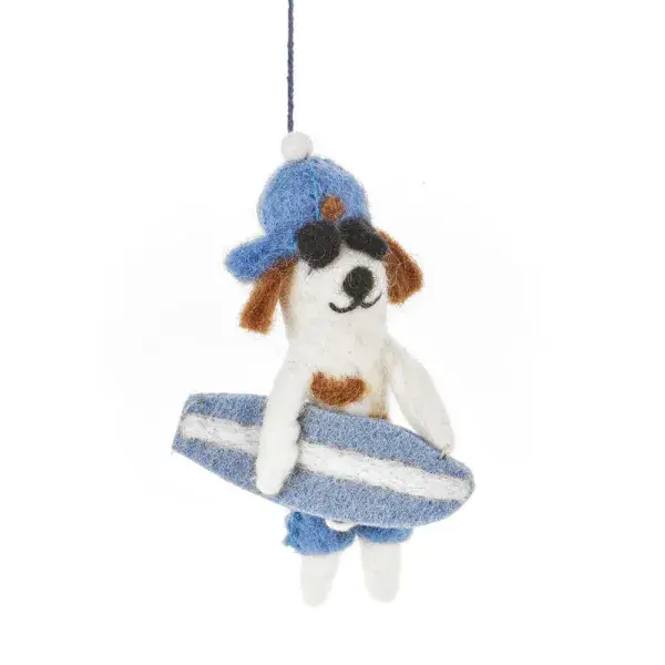 Handmade Felt Waveriding Surfer Dog Hanging Decoration