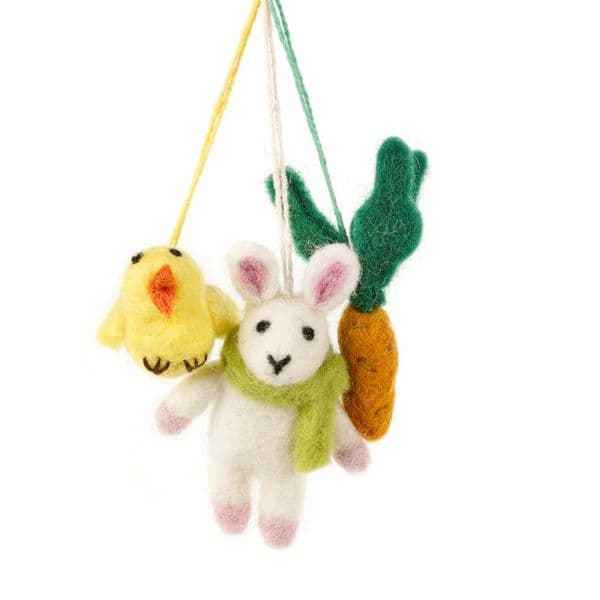 Handmade Needle Felt Easter Trio Hanging Decorations