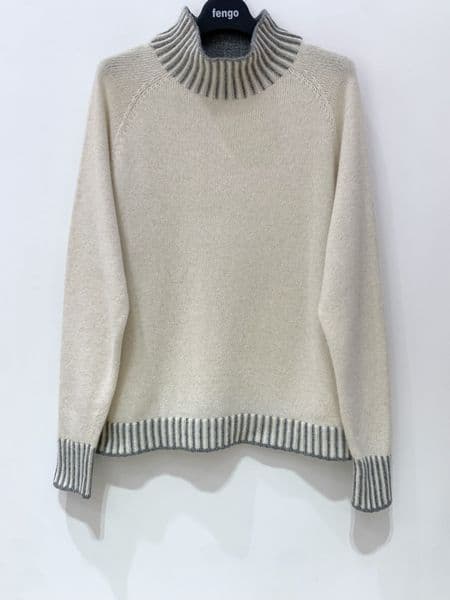 High-Neck Jumper with Carpet-Stitch Styling