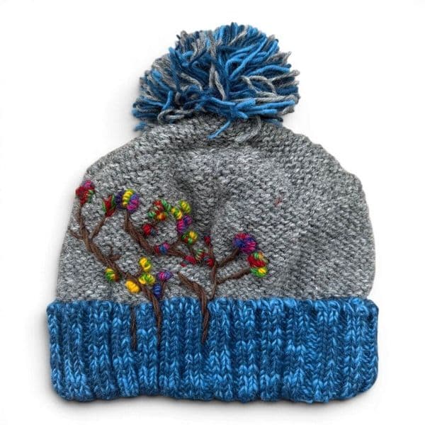 Japanese Flower Bobble Hat in Blue