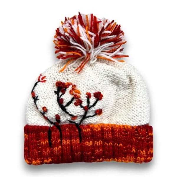 Japanese Flower Bobble Hat in Orange