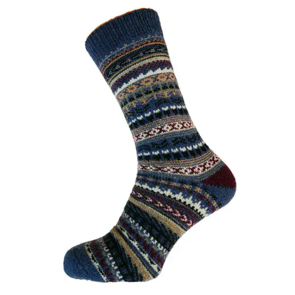 Light blue, black and burgundy Nordic patterned wool blend socks Size 8-12