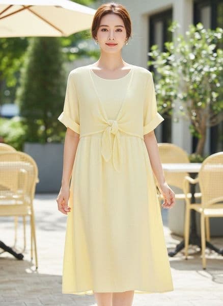 Linen Cotton Dress with Tie Shrug