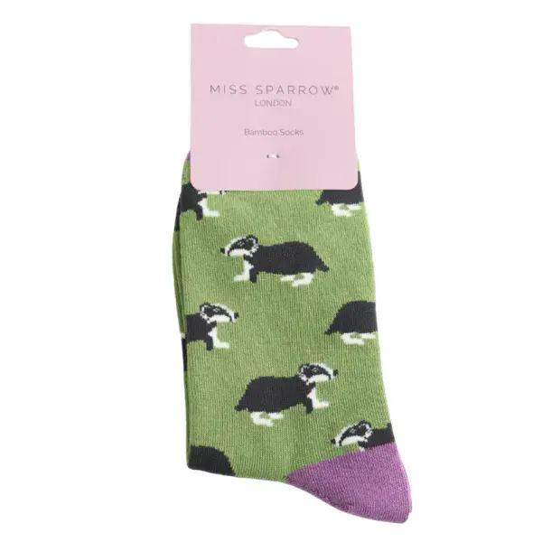 Miss Sparrow Badgers Bamboo Socks Moss Fits Size 4-7