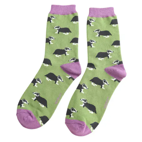 Miss Sparrow Badgers Bamboo Socks Moss Fits Size 4-7