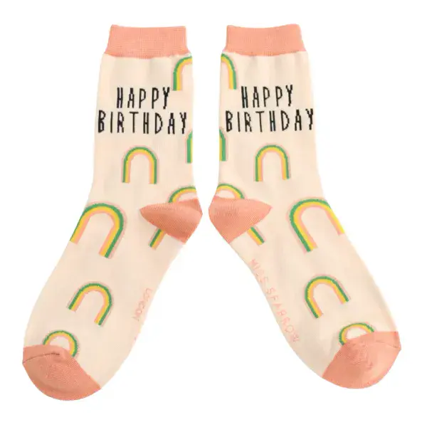 Miss Sparrow  Birthday Rainbows Bamboo Socks Cream   Fits Size 3 -7