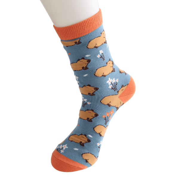Miss Sparrow  Cute Capybara Bamboo Socks Denim Fits Size 4-7