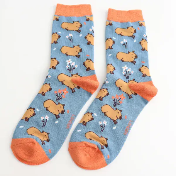 Miss Sparrow  Cute Capybara Bamboo Socks Denim Fits Size 4-7