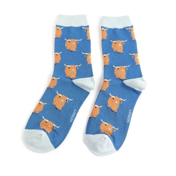 Miss Sparrow Highland Herd  Navy Bamboo Socks Size 4-7