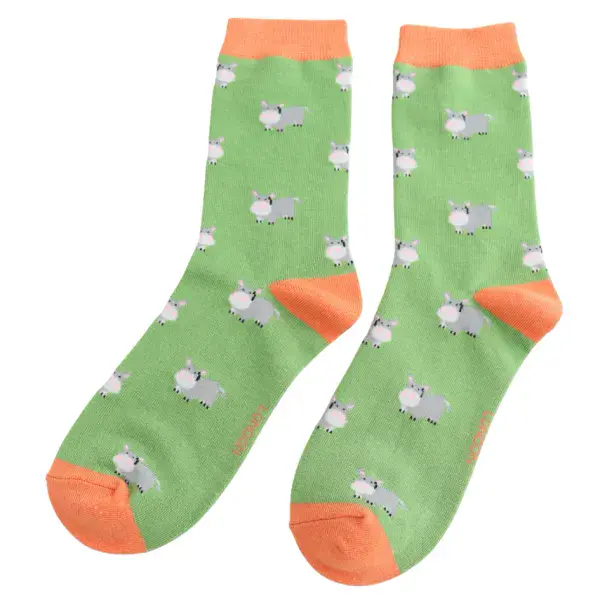 Miss Sparrow Hippos Socks Green Bamboo Socks Size 3-7