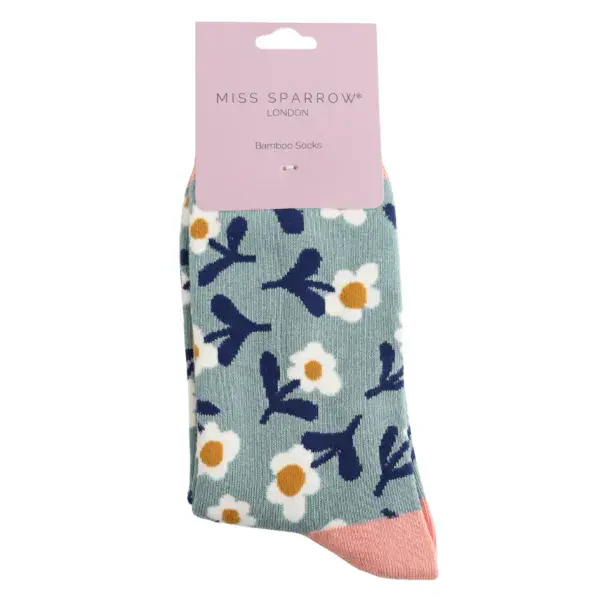 Miss Sparrow  Lazy Daisy Bamboo Socks Duck Egg Fits Size 4 - 7