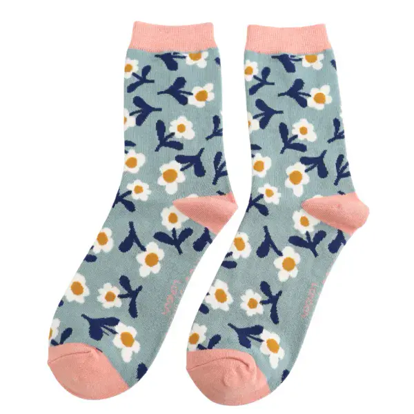 Miss Sparrow  Lazy Daisy Bamboo Socks Duck Egg Fits Size 4 - 7