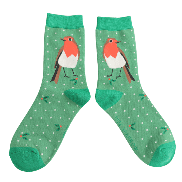 Miss Sparrow  Robin Bamboo Socks in Green Fits Size 4 -7