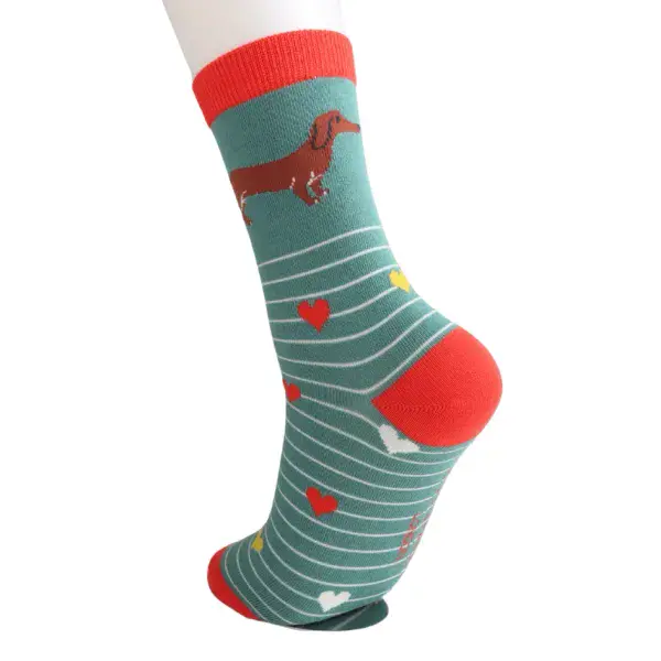 Miss Sparrow Sausage Dogs & Stripes Socks Green Socks Size3-7