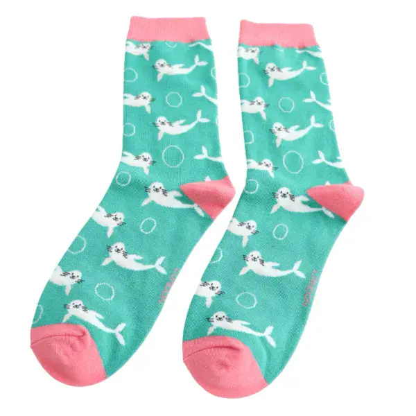 Miss Sparrow  Seals Bamboo Socks Green Fits Size 4 -7