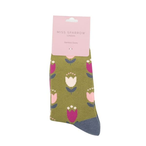 Miss Sparrow  Tulips Bamboo Socks Moss Size 4 - 7