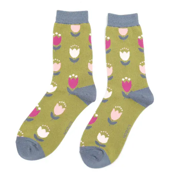 Miss Sparrow  Tulips Bamboo Socks Moss Size 4 - 7