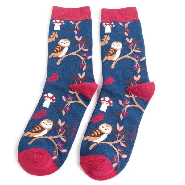 Miss Sparrow Woodland Navy Bamboo Socks Size 4-7