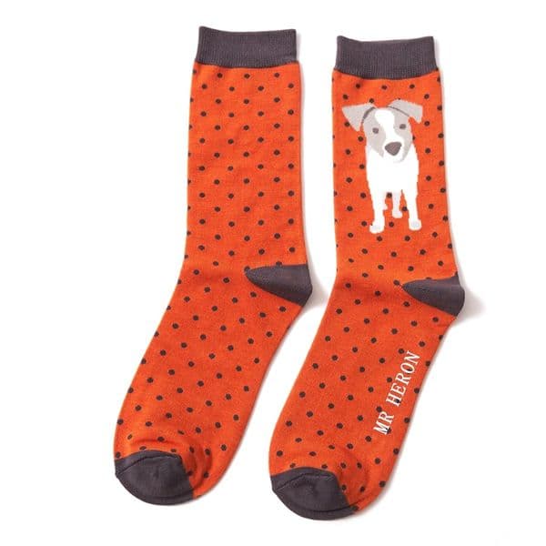 Mr Heron Jack Russell Pup Socks Orange Bamboo Socks Size 7 - 11