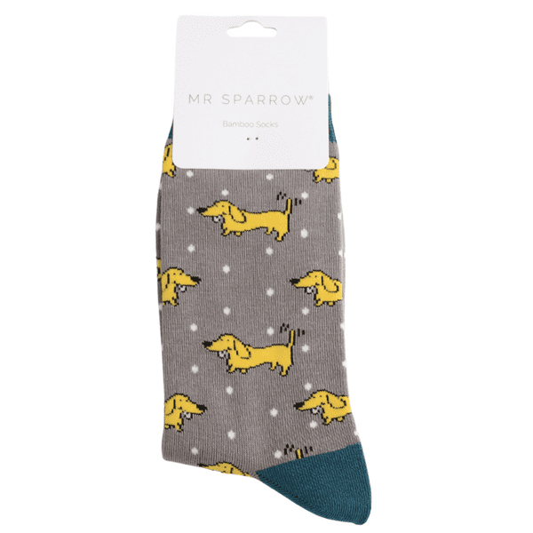 Mr Sparrow Doggy Bamboo Socks In Grey Fits Sizes 7 to 11