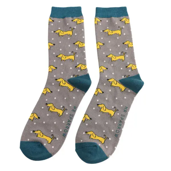 Mr Sparrow Doggy Bamboo Socks In Grey Fits Sizes 7 to 11