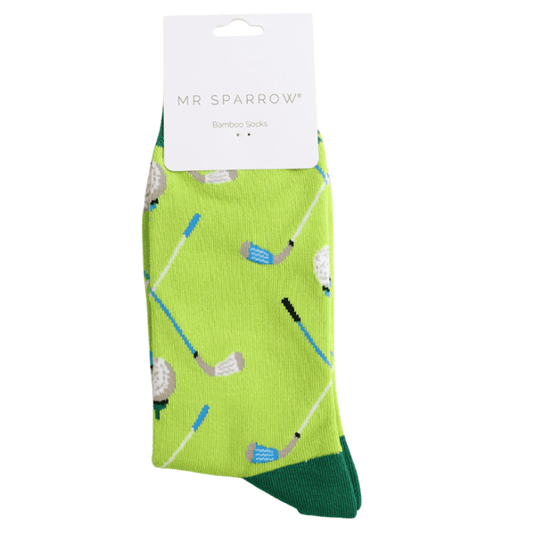 Mr Sparrow Golf Pattern Lime Bamboo Sock Fits Sise 7-11