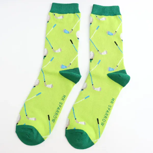 Mr Sparrow Golf Pattern Lime Bamboo Sock Fits Sise 7-11