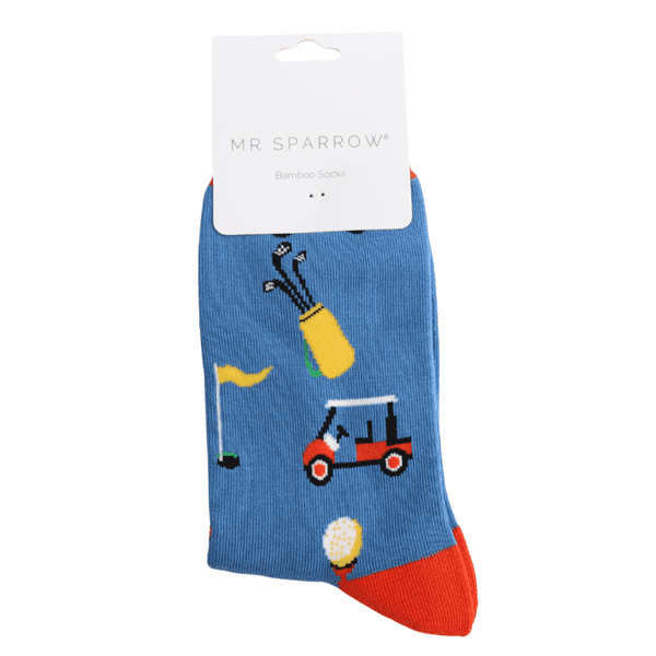 Mr Sparrow Gone Golfing Dark Blue Bamboo Socks Fits Size 7 - 11