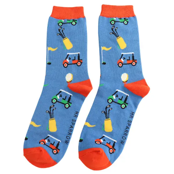 Mr Sparrow Gone Golfing Dark Blue Bamboo Socks Fits Size 7 - 11