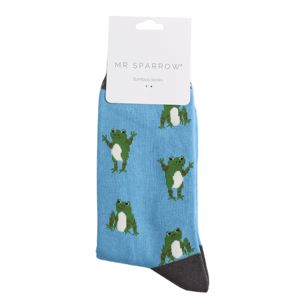 Mr Sparrow Happy Frogs Bamboo Socks Blue  Fits Sizes 7 to 11