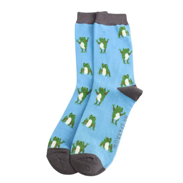 Mr Sparrow Happy Frogs Bamboo Socks Blue  Fits Sizes 7 to 11