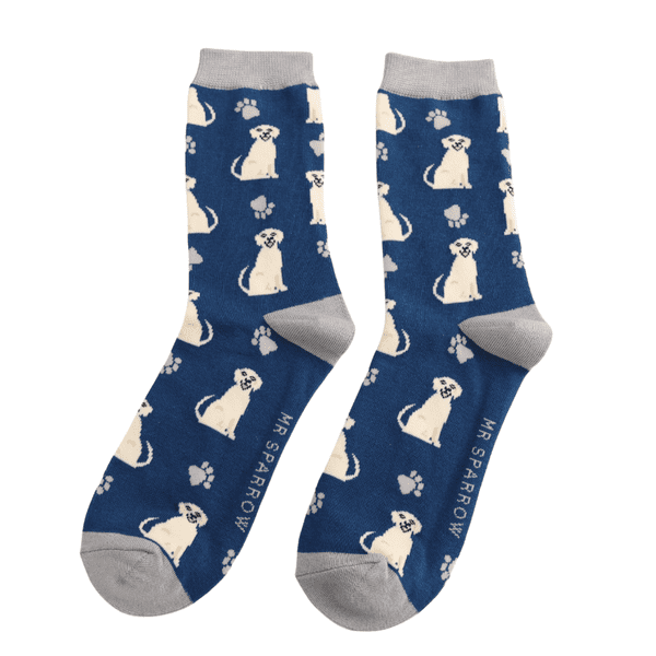 Mr Sparrow Happy Labradors Bamboo Socks in Navy Fits Sizes 7 to 11