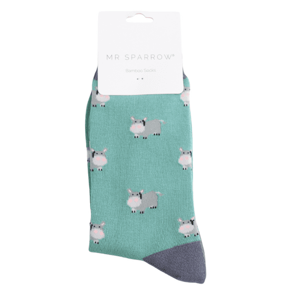 Mr Sparrow Hippos Mint Green Bamboo Socks Fits Sizes 7-11